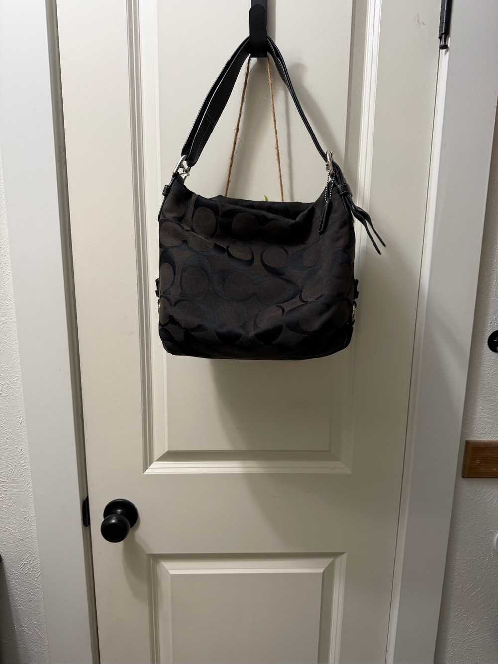 AUTHENTIC Coach Brown & Black Signature Canvas Shoulder Bag
